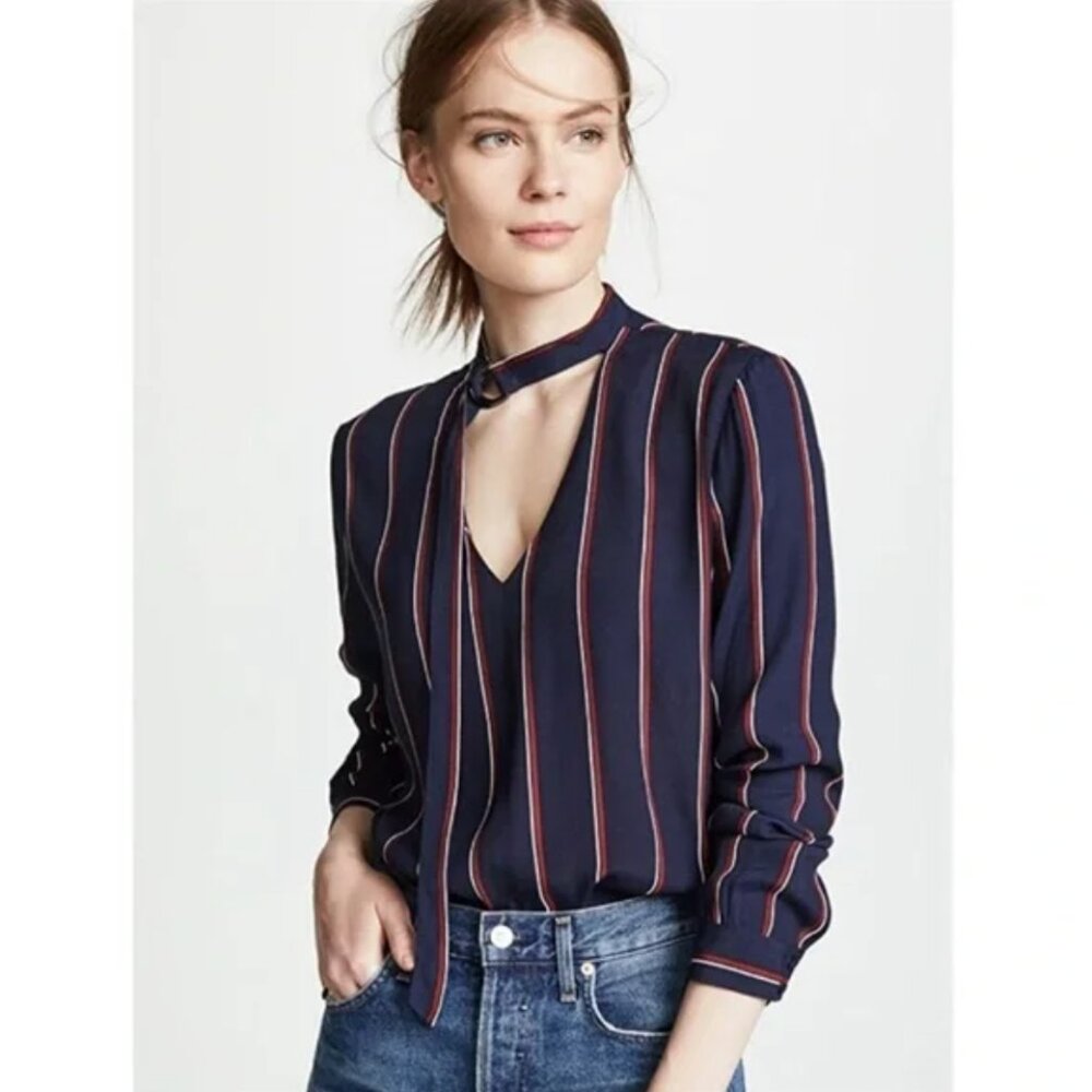 NWT Rails Demi Blouse Navy Oxblood Stripe